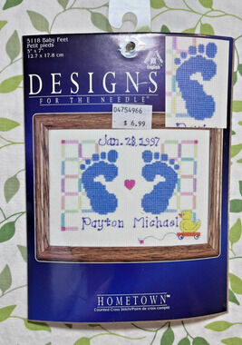 Designs for the Needle Cross Stitch Kit 5×7 Baby Feet 5118 New Vintage 1997